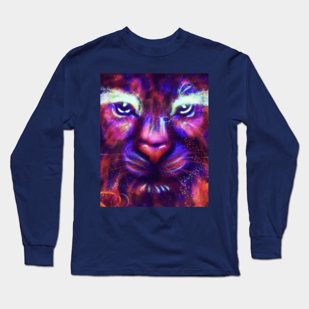 Purple Galaxy Lion Long Sleeve T-Shirt by AnnArtshock